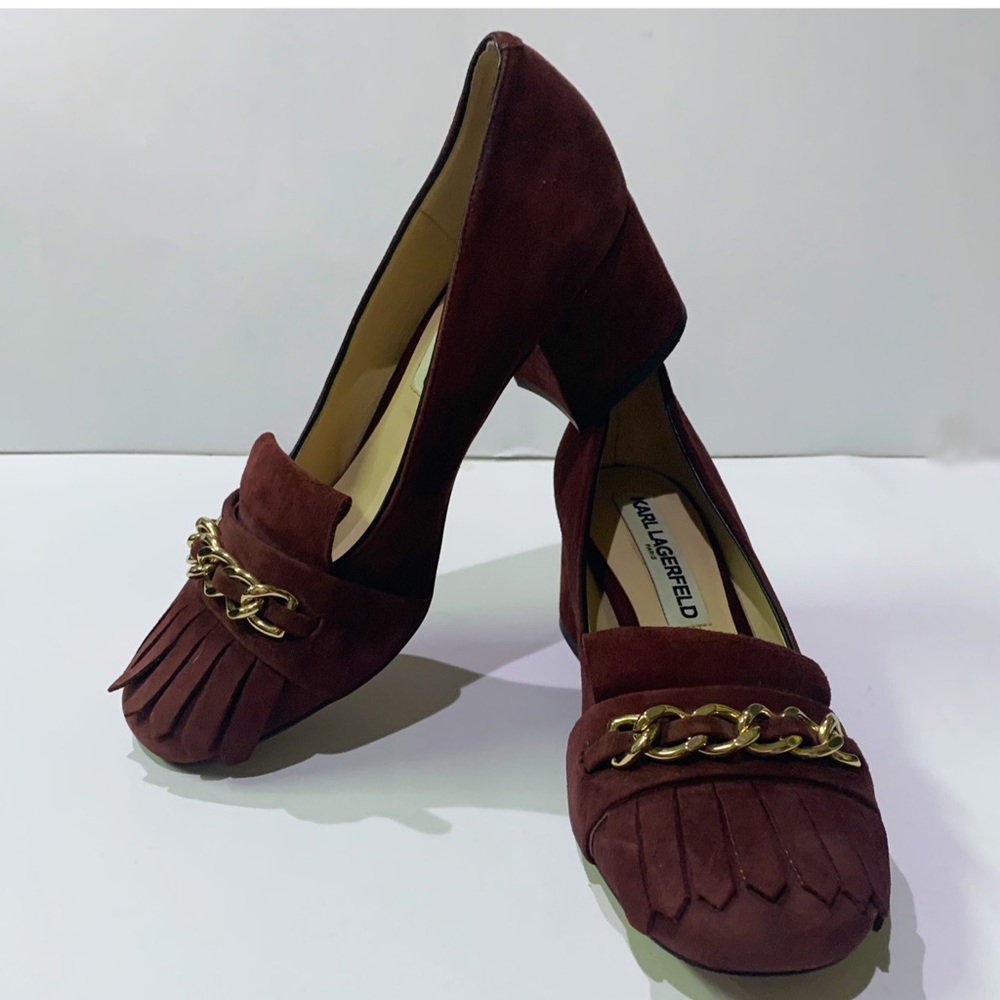 Karl Lagerfeld Shoes Loafers Burgundy Gold Chain Design Women’s Loafers size 6